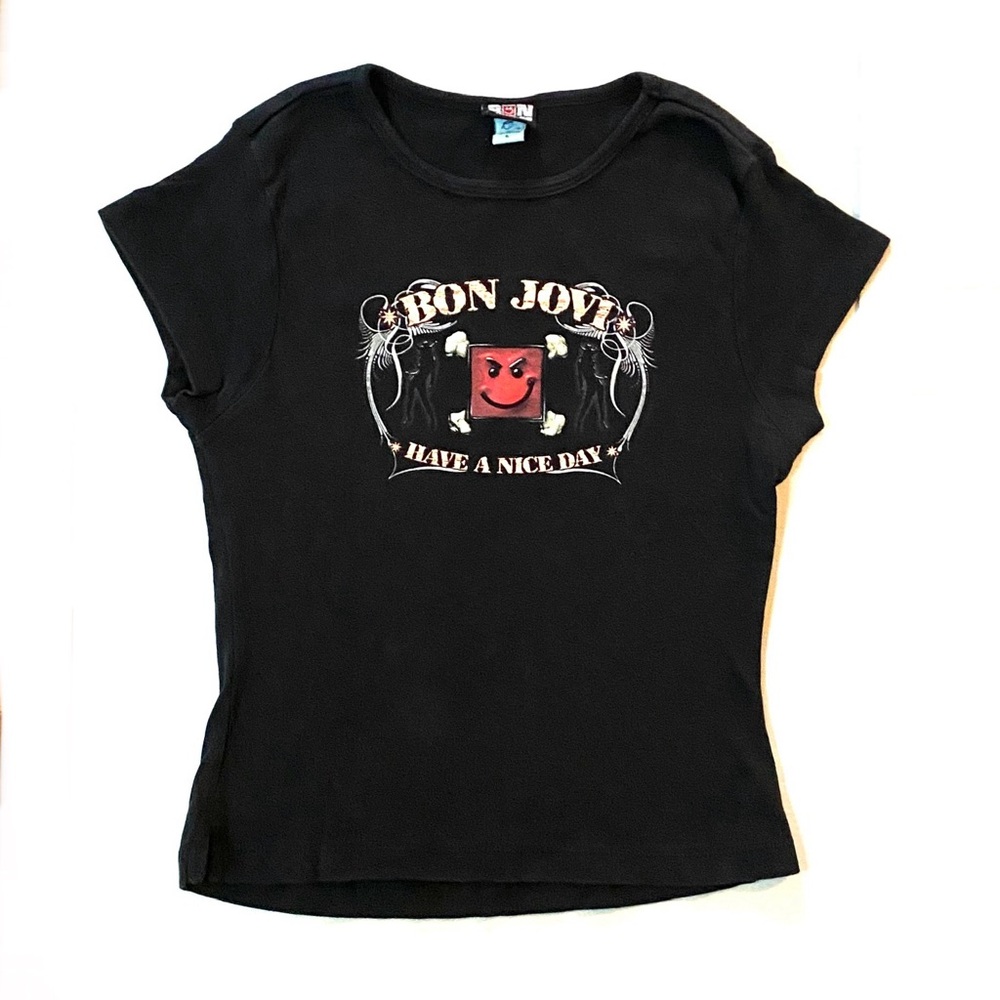 Bon Jovi Vintage 2005 Y2K Black Band Tee Top Short Sleeve T-Shirt Rock Music Alt